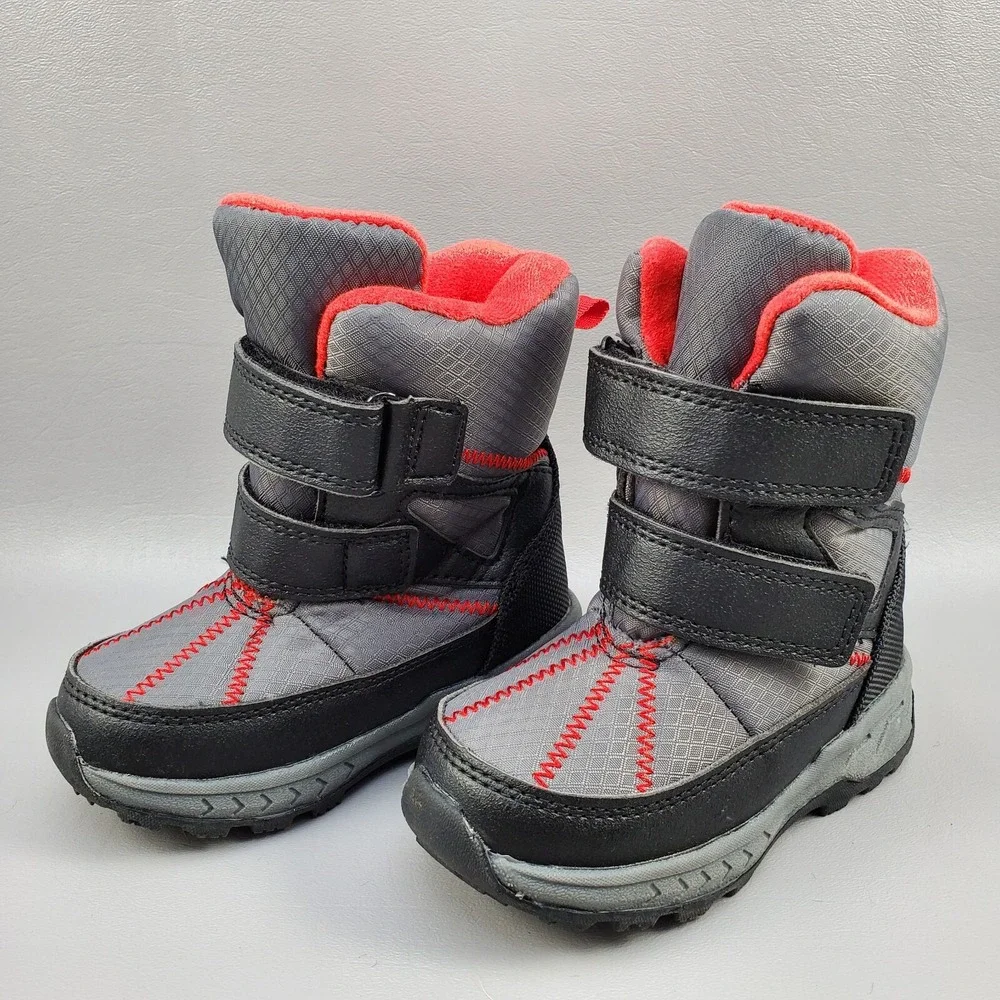 Carter's Booth CR Winter Snow Boots Toddler Boys Size 7 Mid Calf Hook Loop Gray